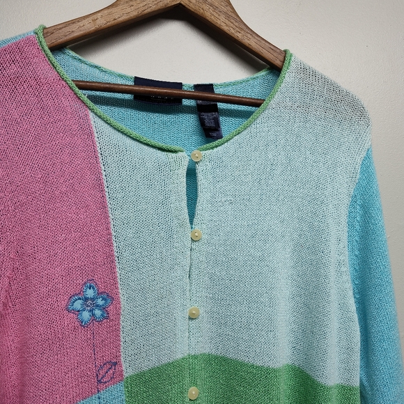 Crazy Horse By Liz Claiborne Knit Cardigan Sweater Women Size XL Blue Artsy Fall - Picture 2 of 8